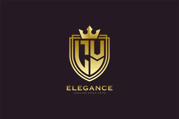 Eleganckie Logo Luksusowego Monogramu Lub Szablon Odznaki Zwojami Koroną Królewską — Wektor stockowy