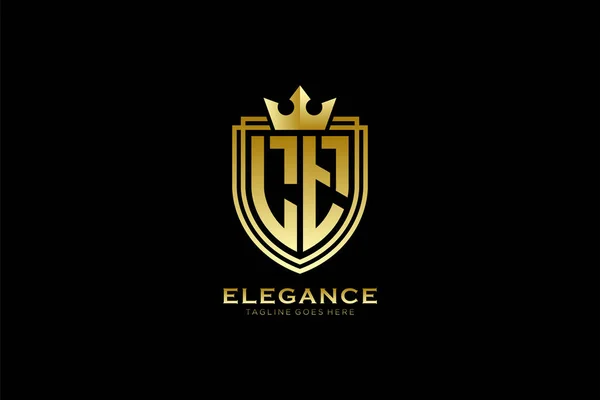 Elegant Luxury Monogram Logo Badge Template Scrolls Royal Crown Perfect — Stock Vector