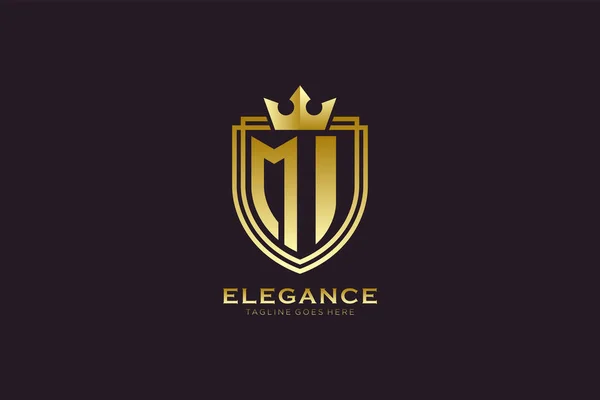 Elegante Luxe Monogram Logo Badge Template Met Rollen Koninklijke Kroon — Stockvector