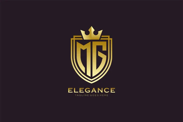 Elegante Luxe Monogram Logo Badge Template Met Rollen Koninklijke Kroon — Stockvector