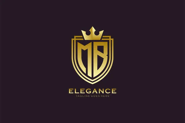 Elegante Luxe Monogram Logo Badge Template Met Rollen Koninklijke Kroon — Stockvector