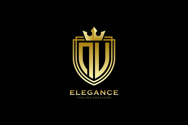 Elegant Luxury Monogram Logo Badge Template Scrolls Royal Crown Perfect — Stock Vector
