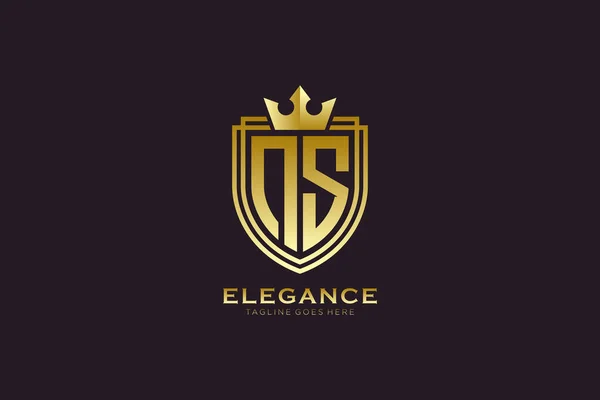 Elegante Luxe Monogram Logo Badge Sjabloon Met Rollen Koninklijke Kroon — Stockvector