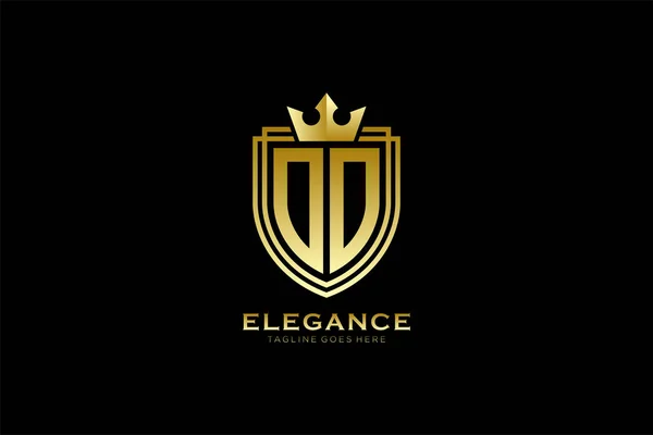 Elegante Luxe Monogram Logo Badge Template Met Rollen Koninklijke Kroon — Stockvector