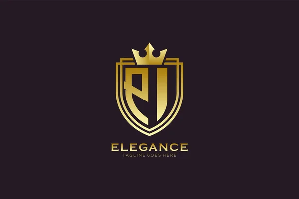 Élégant Logo Monogramme Luxe Modèle Badge Avec Rouleaux Couronne Royale — Image vectorielle