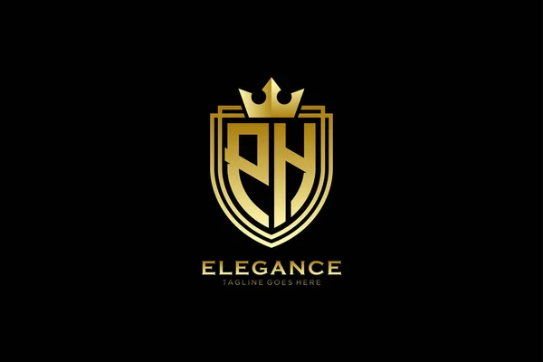 Elegante Luxe Monogram Logo Badge Template Met Rollen Koninklijke Kroon — Stockvector