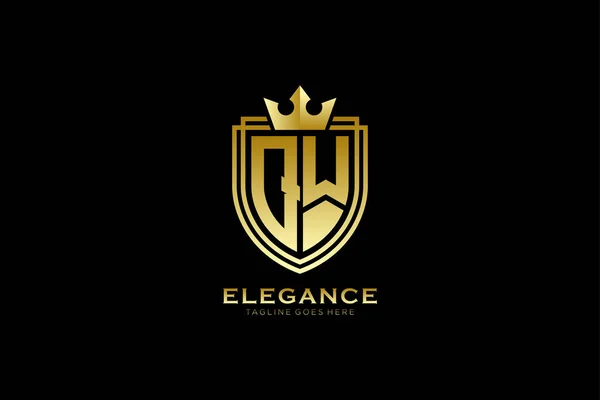 Elegante Luxe Monogram Logo Badge Template Met Rollen Koninklijke Kroon — Stockvector