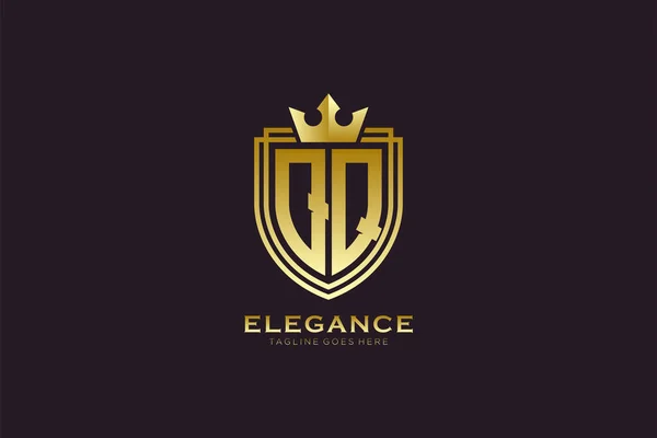 Elegant Luxury Monogram Logo Badge Template Scrolls Royal Crown Perfect — Stock Vector