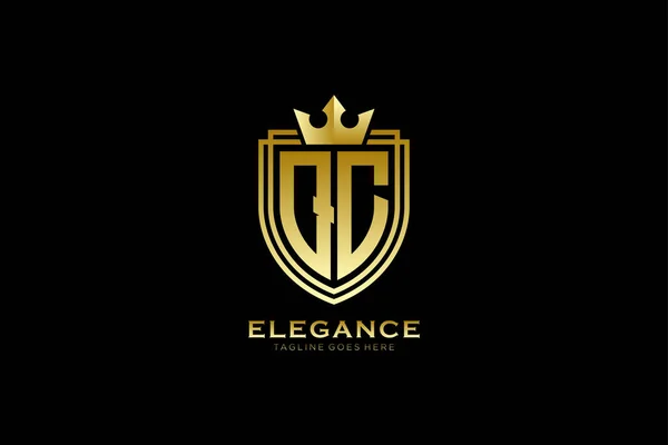 Elegant Luxury Monogram Logo Badge Template Scrolls Royal Crown Perfect — Stock Vector