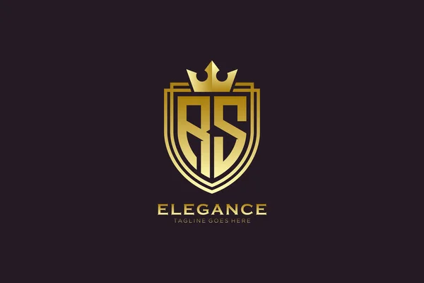 Elegant Luxury Monogram Logo Badge Template Scrolls Royal Crown Perfect — Stock Vector