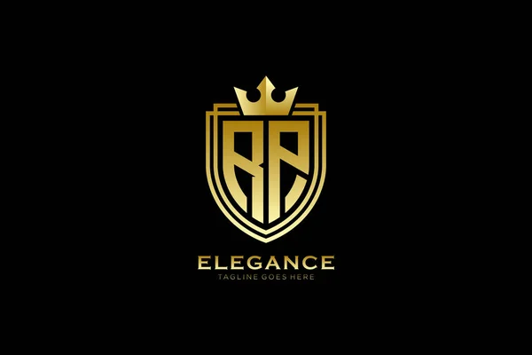 Elegancki Luksusowy Monogram Logo Lub Szablon Odznaki Zwojami Koroną Królewską — Wektor stockowy