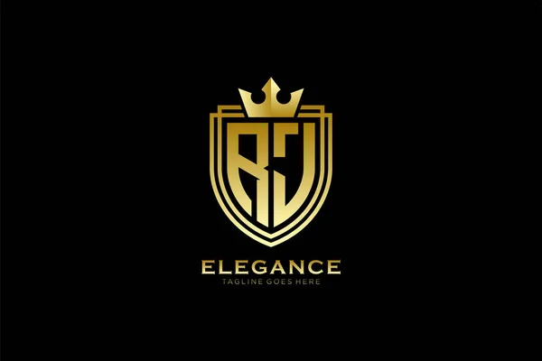 Elegan Mewah Monogram Logo Atau Templat Lencana Dengan Gulungan Dan - Stok Vektor