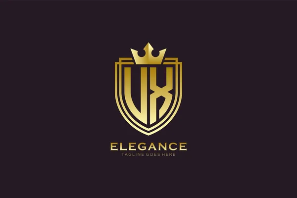 Elegant Luxury Monogram Logo Badge Template Scrolls Royal Crown Perfect — Stock Vector