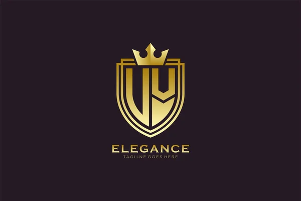 Eleganckie Logo Lub Szablon Odznaki Zwojami Koroną Królewską Idealne Luksusowych — Wektor stockowy