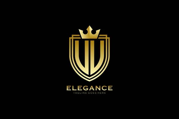 Elegante Luxe Monogram Logo Badge Template Met Rollen Koninklijke Kroon — Stockvector