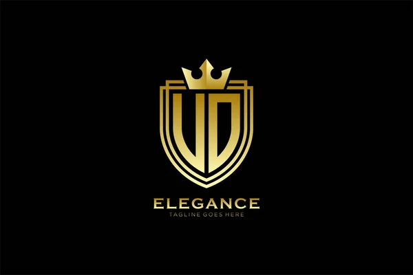 Elegante Luxe Monogram Logo Badge Template Met Rollen Koninklijke Kroon — Stockvector