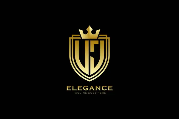 Elegante Luxe Monogram Logo Badge Template Met Rollen Koninklijke Kroon — Stockvector