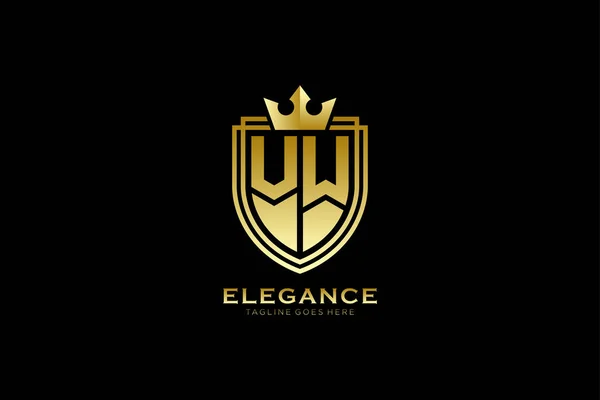 Elegant Luxury Monogram Logo Badge Template Scrolls Royal Crown Perfect — Stock Vector