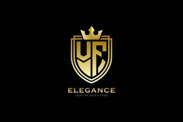 Eleganckie Luksusowe Logo Monogram Lub Szablon Odznaki Zwojami Koroną Królewską — Wektor stockowy