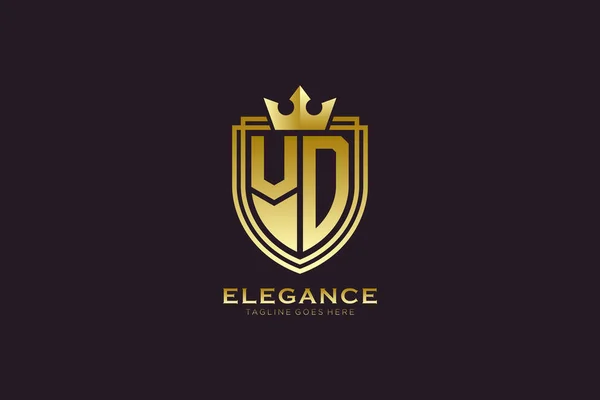 Elegante Luxe Monogram Logo Badge Template Met Rollen Koninklijke Kroon — Stockvector