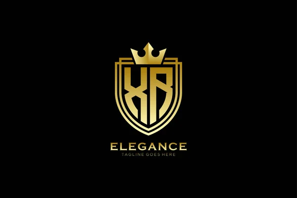 Elegant Luxury Monogram Logo Badge Template Scrolls Royal Crown Perfect — Stock Vector