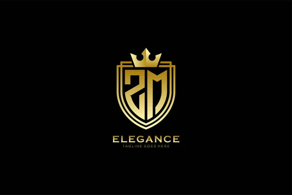 Elegante Luxe Monogram Logo Badge Template Met Rollen Koninklijke Kroon — Stockvector