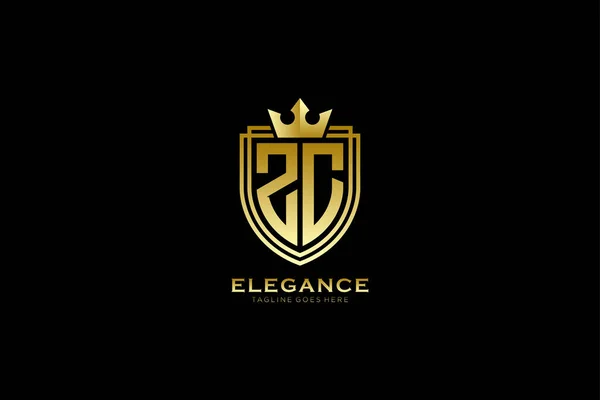 Elegante Luxe Monogram Logo Badge Template Met Rollen Koninklijke Kroon — Stockvector