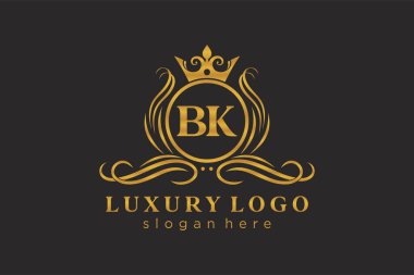 BK Kraliyet Logosu Restoran, Kraliyet, Butik, Cafe, Otel, Heraldic, Mücevher, Moda ve diğer vektör ilüstrasyonları için vektör sanatı şablonu.