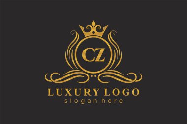 CZ Kraliyet Logosu Restoran, Kraliyet, Butik, Cafe, Otel, Heraldic, Mücevher, Moda ve diğer vektör ilüstrasyonları için vektör sanatı şablonu.