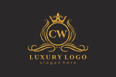 Restaurant, Royalty, Boutique, Cafe, Hotel, Heraldic, Mücevher, Moda ve diğer vektör illüstrasyonları için CW Kraliyet Logosu tasarımı.