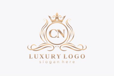 CN Kraliyet Logosu Restoran, Kraliyet, Butik, Cafe, Otel, Heraldic, Mücevher, Moda ve diğer vektör ilüstrasyonları için vektör sanatı şablonu.