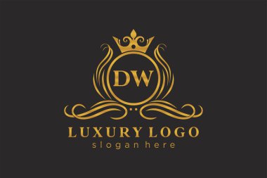 DW Kraliyet Logosu Restoran, Kraliyet, Butik, Cafe, Otel, Heraldic, Mücevher, Moda ve diğer vektör ilüstrasyonları için vektör sanatı şablonu.