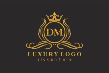 DM Kraliyet Logosu Restoran, Kraliyet, Butik, Cafe, Otel, Heraldic, Mücevher, Moda ve diğer vektör ilüstrasyonları için vektör sanatı şablonu.