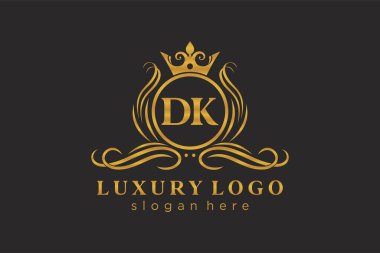 DK Kraliyet Logosu Restoran, Kraliyet, Butik, Cafe, Otel, Heraldic, Mücevher, Moda ve diğer vektör ilüstrasyonları için vektör sanatı şablonu.
