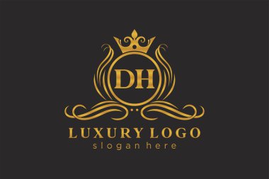 DH Letter Kraliyet Lüks Logosu Restoran, Kraliyet, Butik, Cafe, Otel, Heraldic, Mücevher, Moda ve diğer vektör ilüstrasyonları için vektör sanatı şablonu.