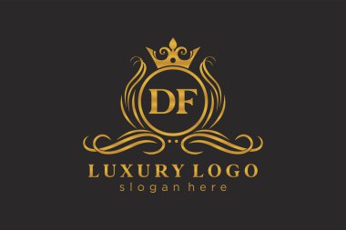 DF Kraliyet Logosu Restoran, Kraliyet, Butik, Cafe, Otel, Heraldic, Mücevher, Moda ve diğer vektör ilüstrasyonları için vektör sanatı şablonu.