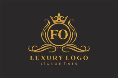 Fo Letter Kraliyet Lüks Logosu Restoran, Kraliyet, Butik, Cafe, Otel, Heraldic, Mücevher, Moda ve diğer vektör çizimleri için vektör sanatı şablonu.