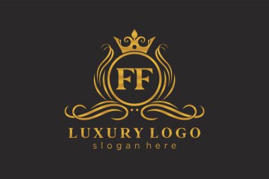 FF Letter Kraliyet Lüks Logosu Restoran, Kraliyet, Butik, Cafe, Otel, Heraldic, Mücevher, Moda ve diğer vektör çizimleri için vektör sanatı şablonu.