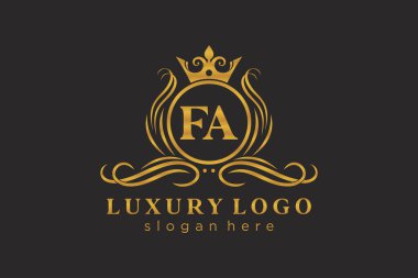 FA Letter Kraliyet Lüks Logosu Restoran, Kraliyet, Butik, Cafe, Otel, Heraldic, Mücevher, Moda ve diğer vektör çizimleri için vektör sanatı şablonu.
