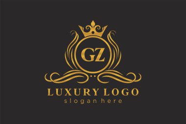 GZ Letter Kraliyet Logosu Restoran, Kraliyet, Butik, Cafe, Otel, Heraldic, Mücevher, Moda ve diğer vektör ilüstrasyonları için vektör sanatı şablonu.