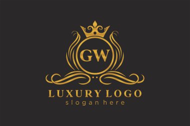 GW Kraliyet Logosu Restoran, Kraliyet, Butik, Cafe, Otel, Heraldic, Mücevher, Moda ve diğer vektör ilüstrasyonları için vektör sanatı şablonu.