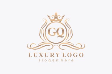 GQ Harfi Kraliyet Logosu Restoran, Kraliyet, Butik, Cafe, Otel, Heraldic, Mücevher, Moda ve diğer vektör çizimleri için vektör sanatı şablonu.