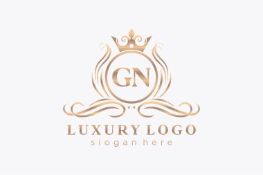 GN Kraliyet Logosu Restoran, Kraliyet, Butik, Cafe, Otel, Heraldic, Mücevher, Moda ve diğer vektör ilüstrasyonları için vektör sanatı şablonu.