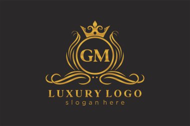 GM Kraliyet Logosu Restoran, Kraliyet, Butik, Cafe, Otel, Heraldic, Mücevher, Moda ve diğer vektör ilüstrasyonları için vektör sanatı şablonu.