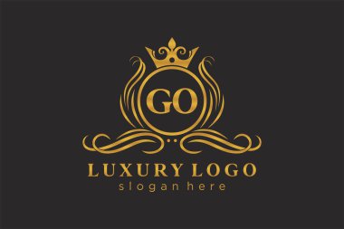 GO Letter Royal Lüks Logosu Restoran, Kraliyet, Butik, Cafe, Otel, Heraldic, Mücevher, Moda ve diğer vektör çizimleri için vektör sanatı şablonu.