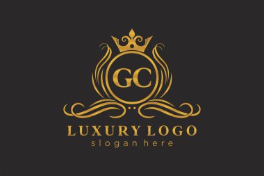 GC Letter Kraliyet Lüks Logosu Restoran, Kraliyet, Butik, Cafe, Otel, Heraldic, Mücevher, Moda ve diğer vektör çizimleri için vektör sanatı şablonu.