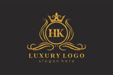 Restaurant, Royalty, Boutique, Cafe, Hotel, Heraldic, Mücevher, Moda ve diğer vektör illüstrasyonları için HK Kraliyet Logosu vektör sanatı şablonu.