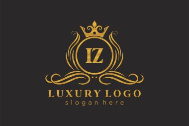 Restoran, Kraliyet Logosu, Restoran, Kraliyet, Butik, Cafe, Otel, Heraldic, Mücevher, Moda ve diğer vektör illüstrasyonları için IZ Kraliyet Logosu şablonu.