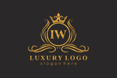 IW Kraliyet Logosu Restoran, Kraliyet, Butik, Cafe, Otel, Heraldic, Mücevher, Moda ve diğer vektör illüstrasyonları için vektör sanatı şablonu.