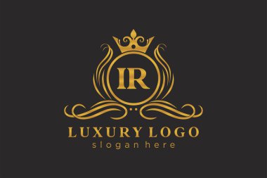 IR Letter Kraliyet Lüks Logosu Restoran, Kraliyet, Butik, Cafe, Otel, Heraldic, Mücevher, Moda ve diğer vektör çizimleri için vektör sanatı şablonu.